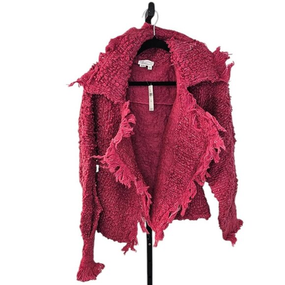 Anthropologie Cozy Textured Kimono Pink Shaggy Wool Blend One Size Wrap - Picture 2 of 9